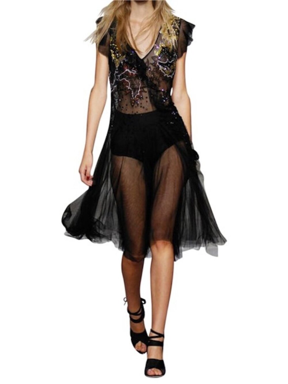 Topshop by Unique Womens Black Couture W/Liner Ruffled Tulle Runway Dress 6